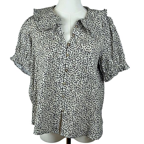 Pilcro Anthropologie Keira Floral Peter Pan Collar Blouse Top M Cottagecore - Picture 3 of 9
